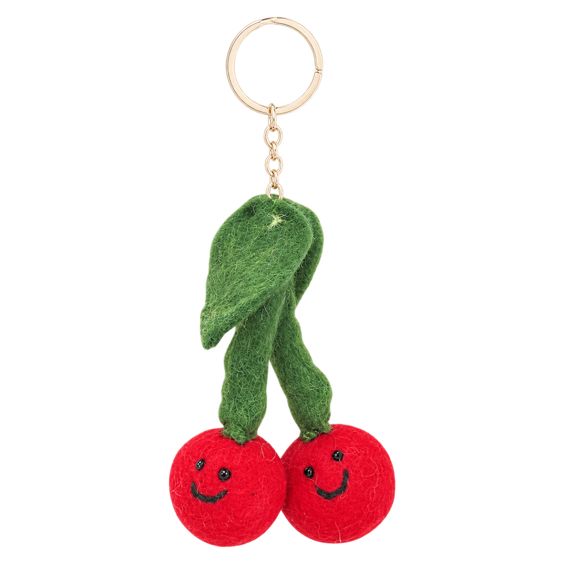Cherry Twins, felt keychain on a key ring