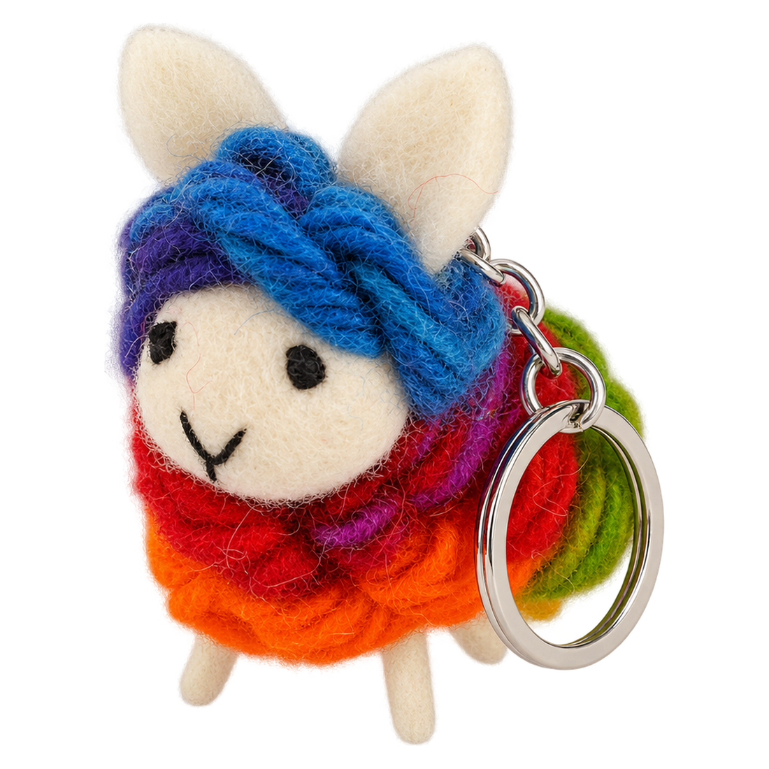 Paintbox Sheep, felt keychain on a key ring