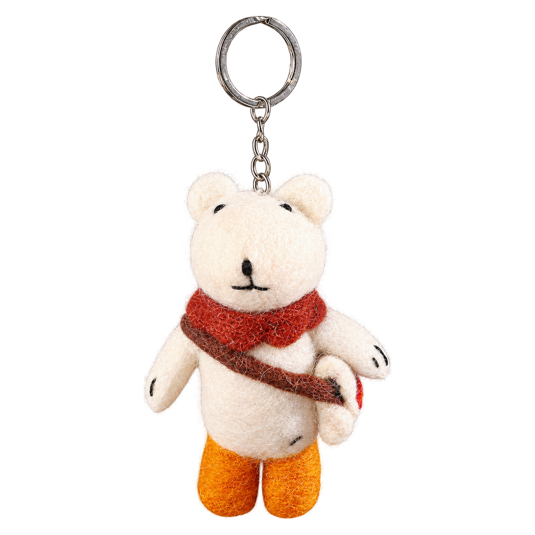 Satchel Bear, felt keychain on a key ring