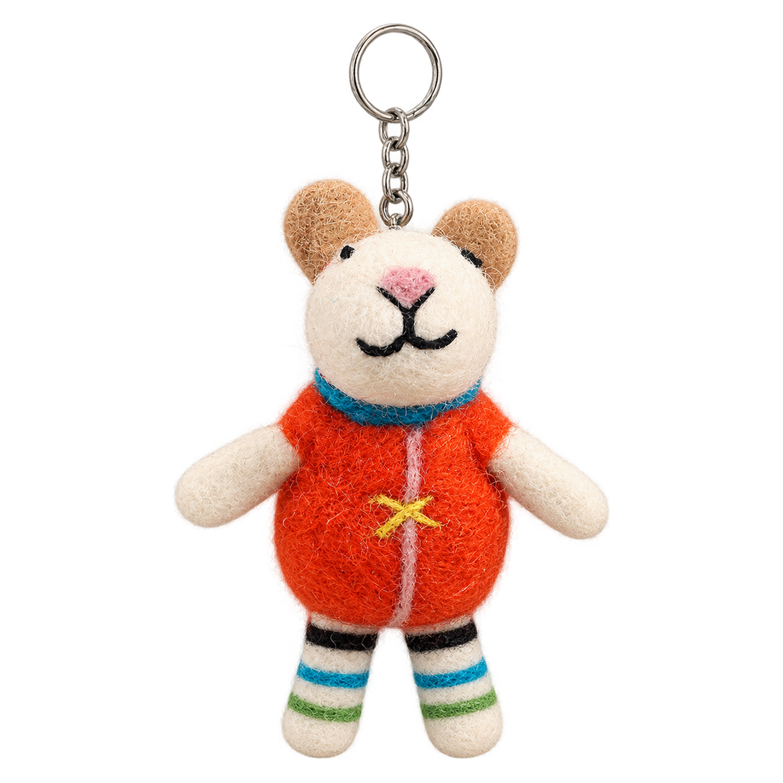 Stripy Socks Mouse, felt keychain on a key ring