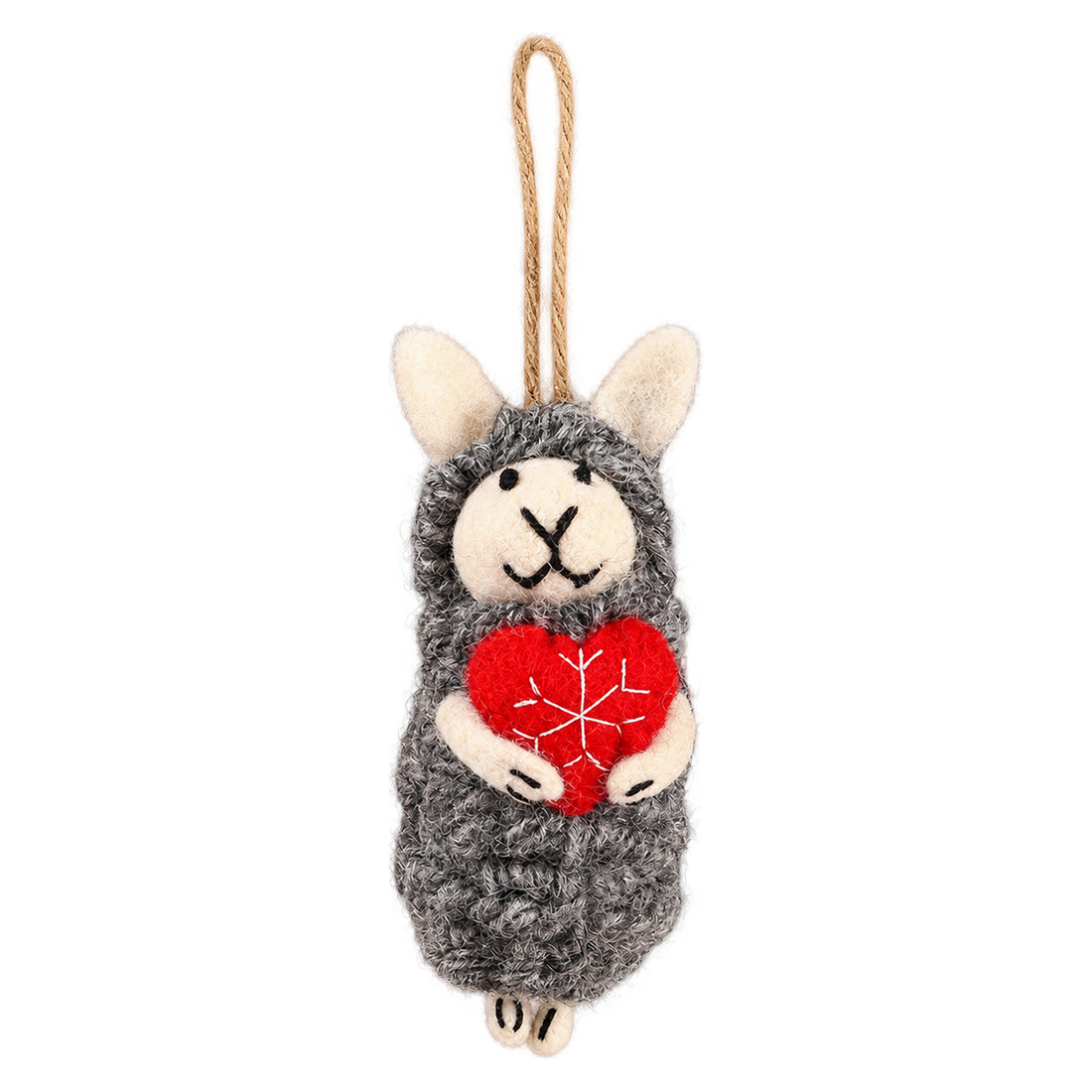 Frosty Heart Sheep, felt hanging ornament with a hanging loop