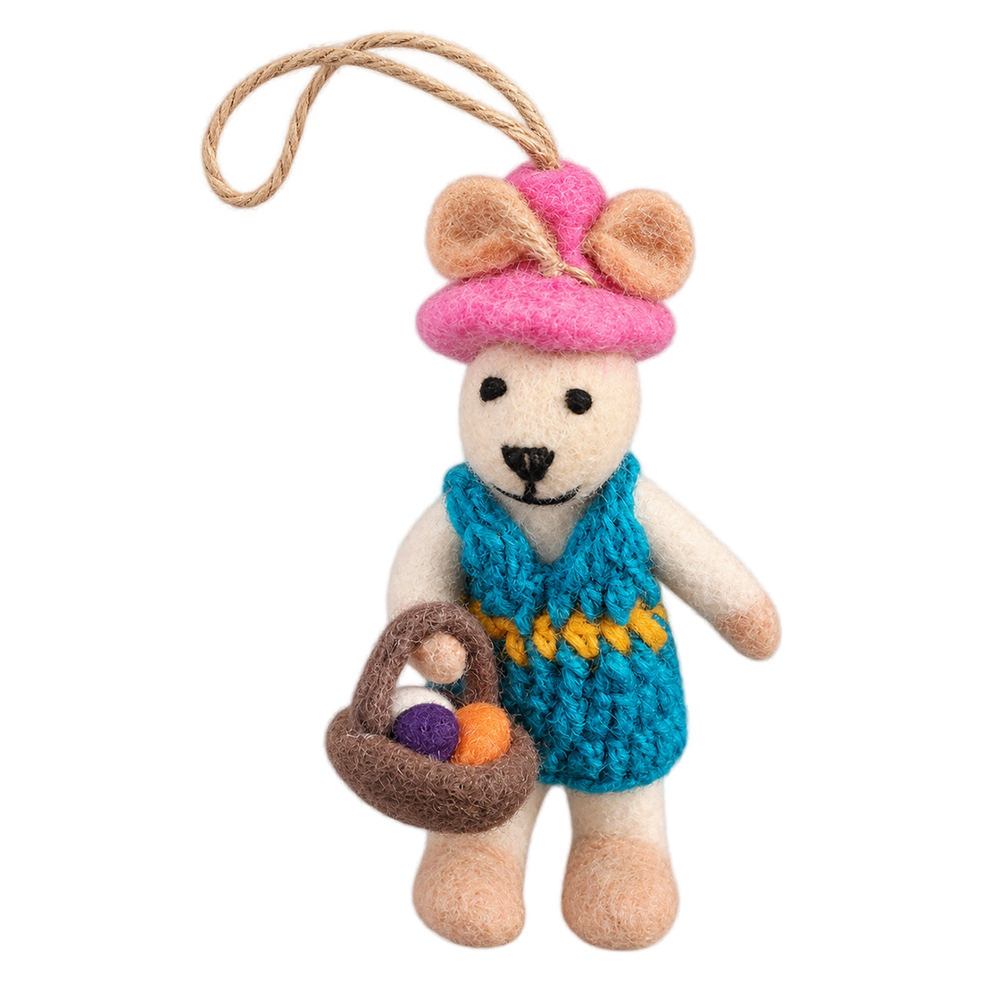 Egg Basket Mouse, felt hanging ornament with a hanging loop