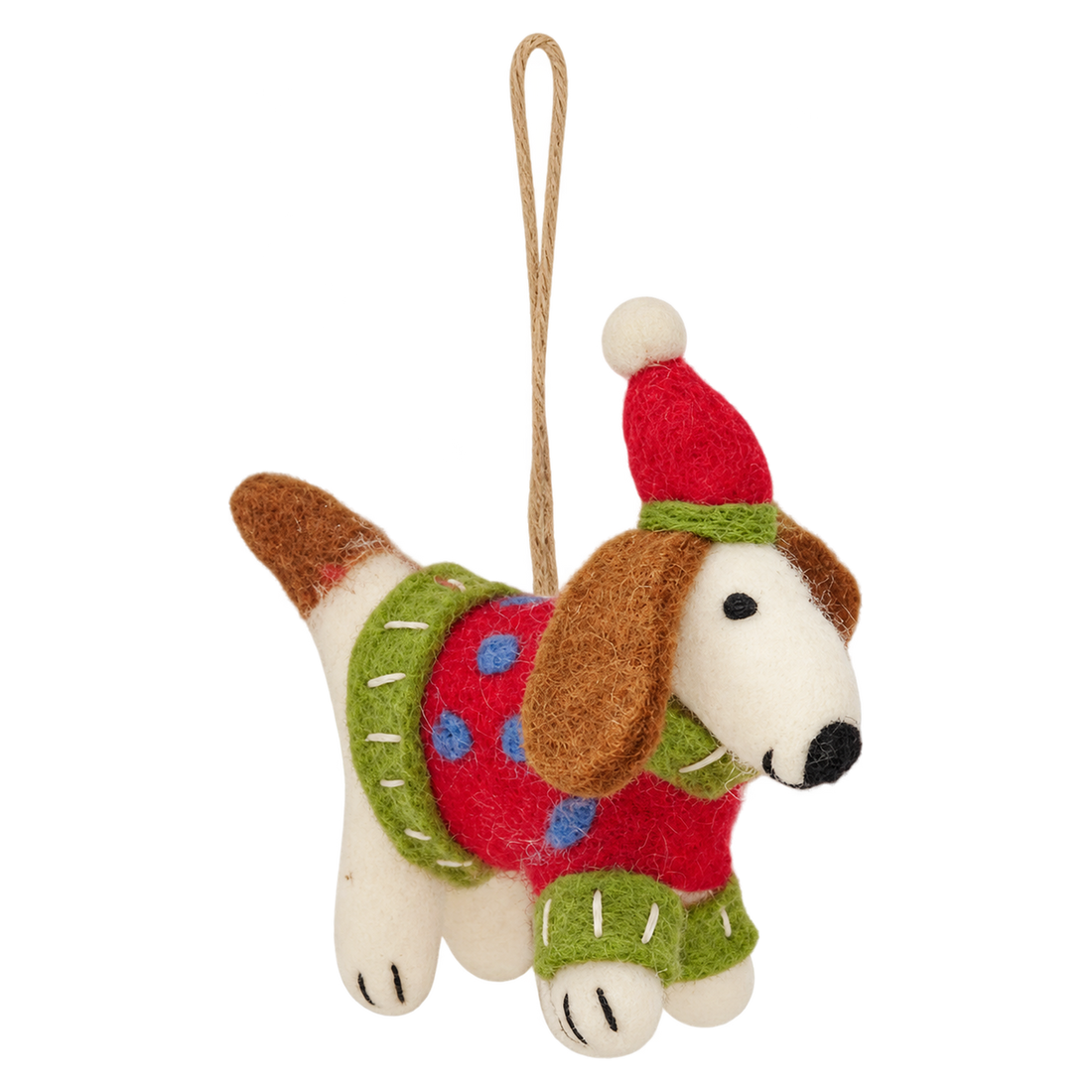 Noel the Pup, felt hanging ornament with a hanging loop
