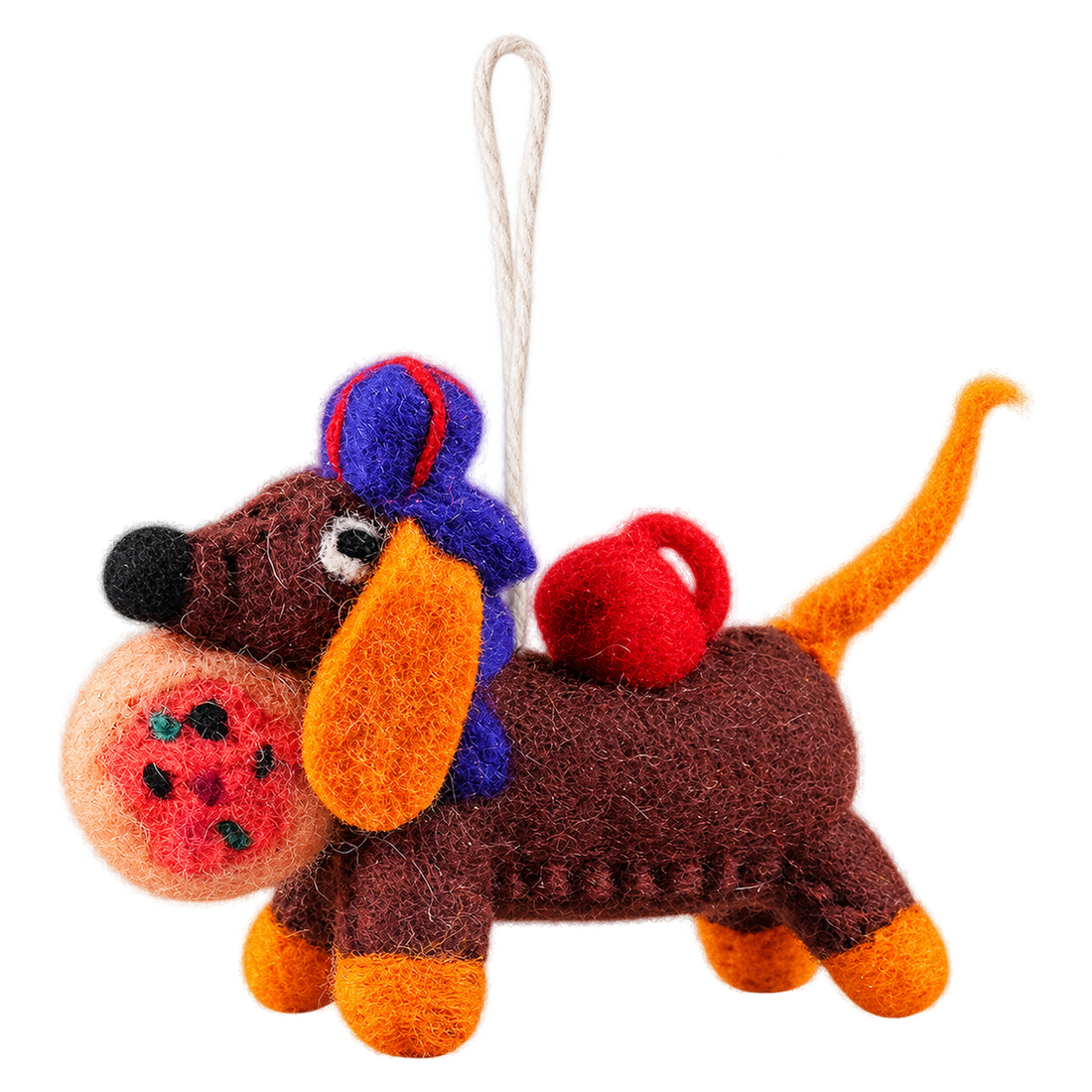 Pizza Pup, felt bag charm with a hanging loop