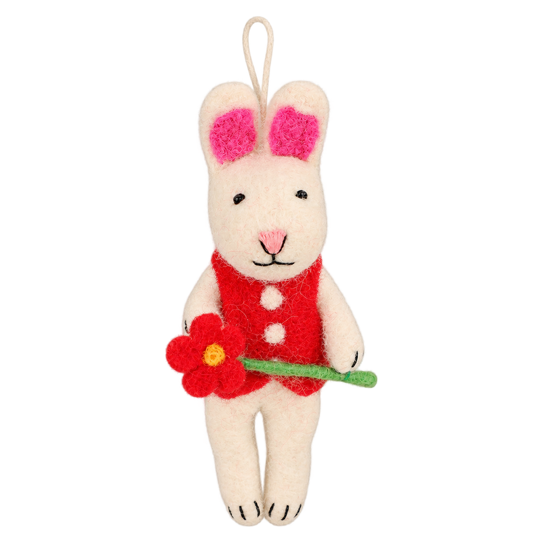 Posy Bunny, felt hanging ornament with a hanging loop