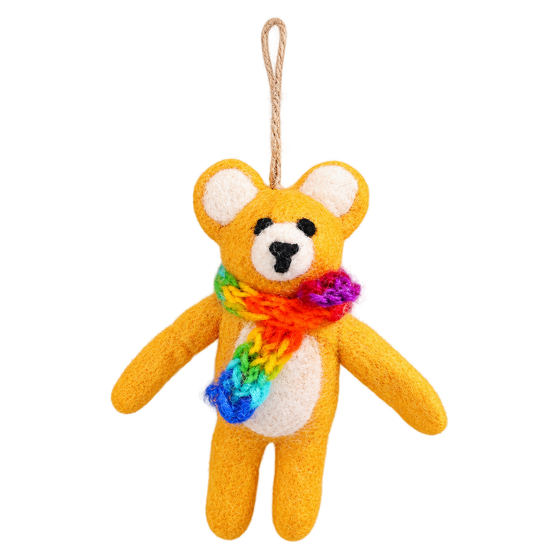 Goldie Bear, felt hanging ornament with a hanging loop