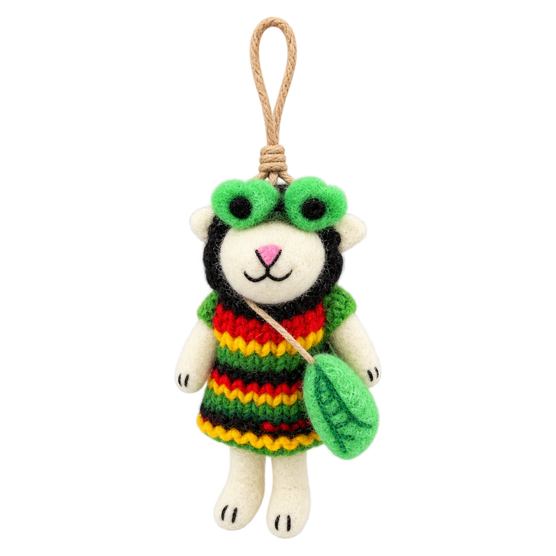 Festival Sheep, felt bag charm with a hanging loop