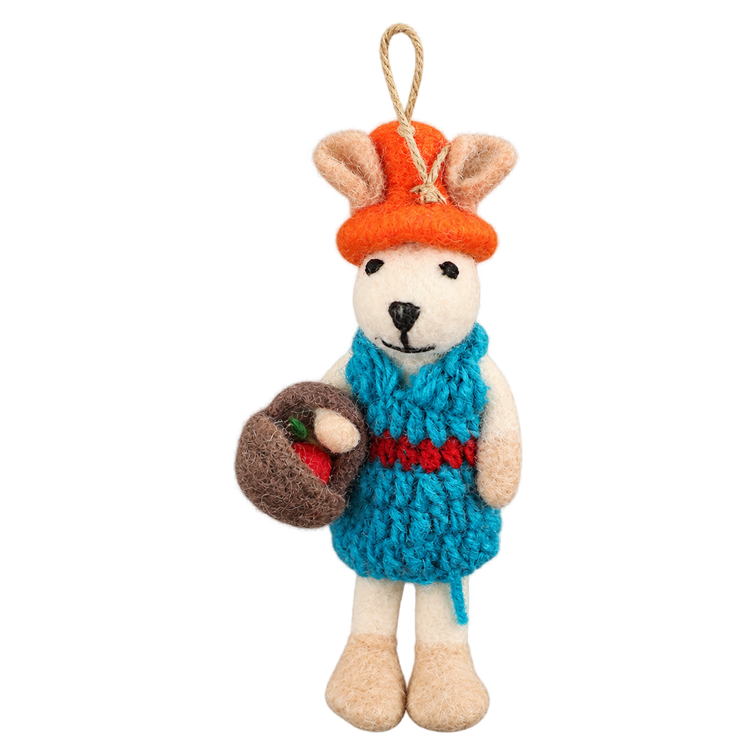 Market Day Mouse, felt hanging ornament with a hanging loop