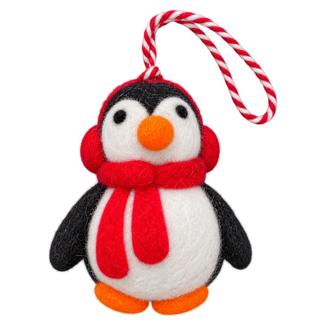 Bobble Penguin, felt bag charm with a hanging loop