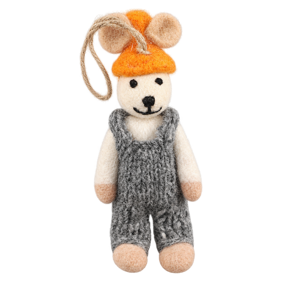 Orange Beret Mouse, felt hanging ornament with a hanging loop