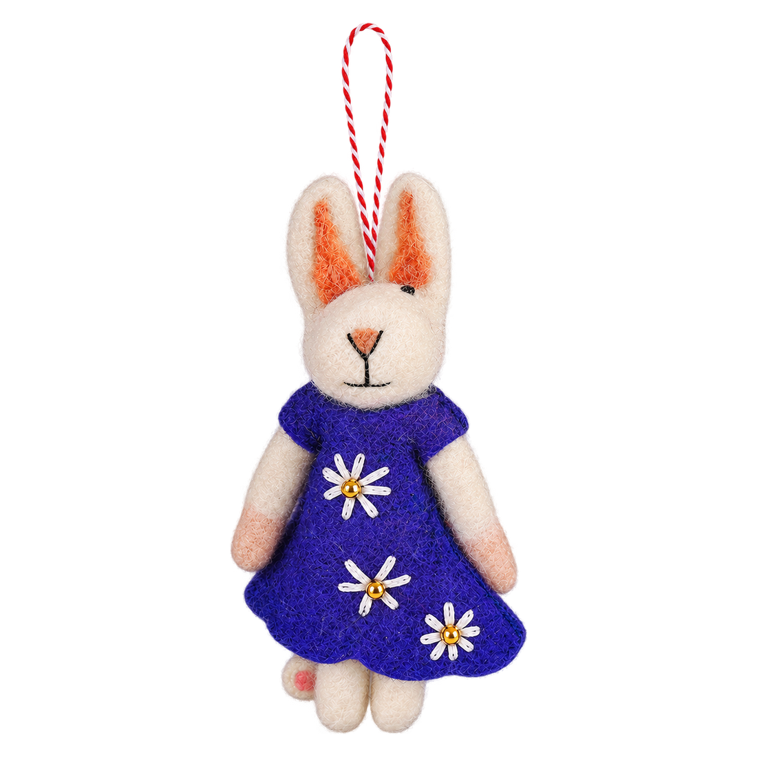 Daisy Dress Bunny, felt hanging ornament with a hanging loop