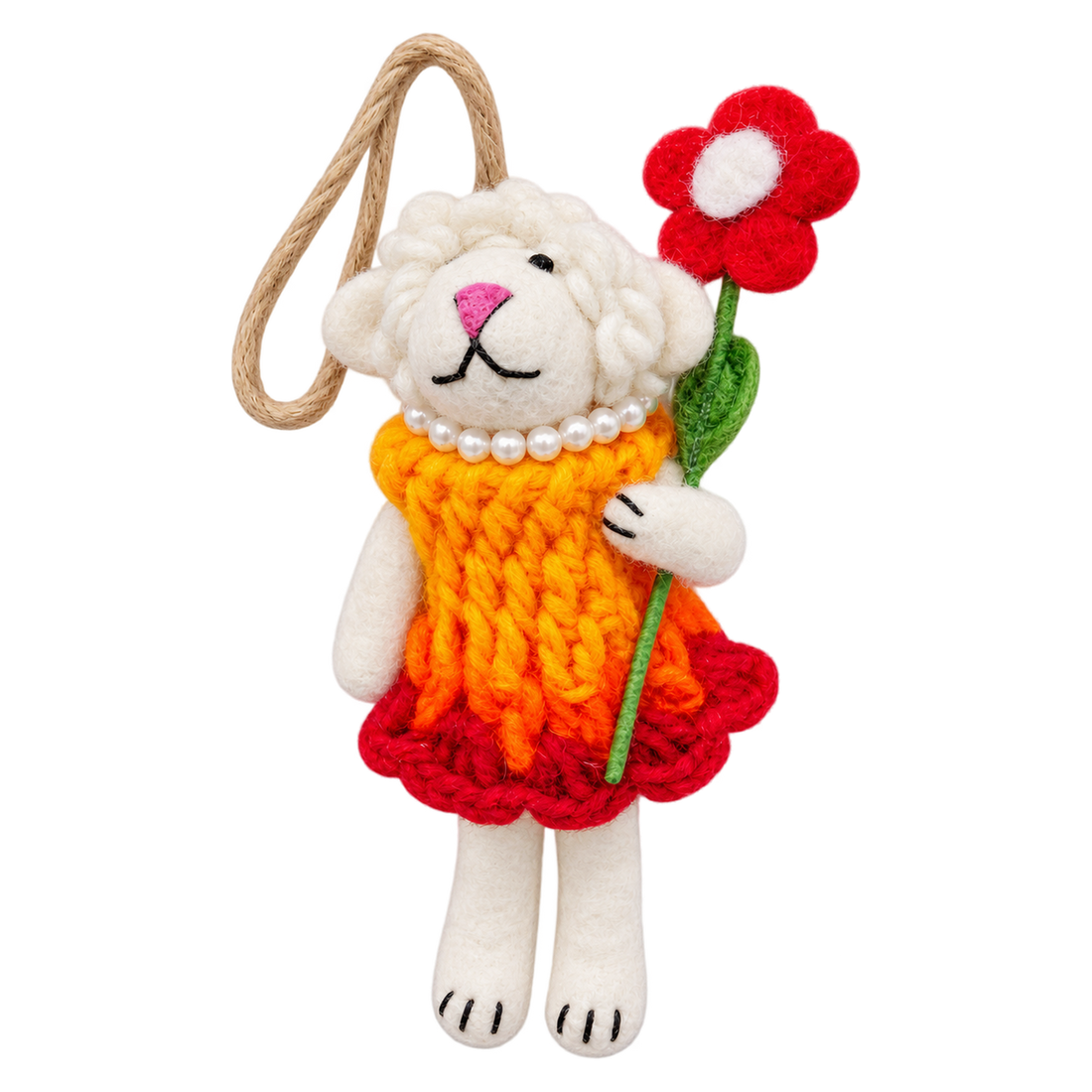 Sunshine Sheep, felt bag charm with a hanging loop