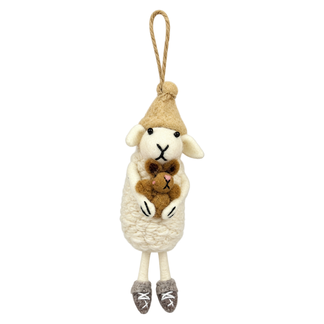 Cuddles the Sheep, felt bag charm with a hanging loop