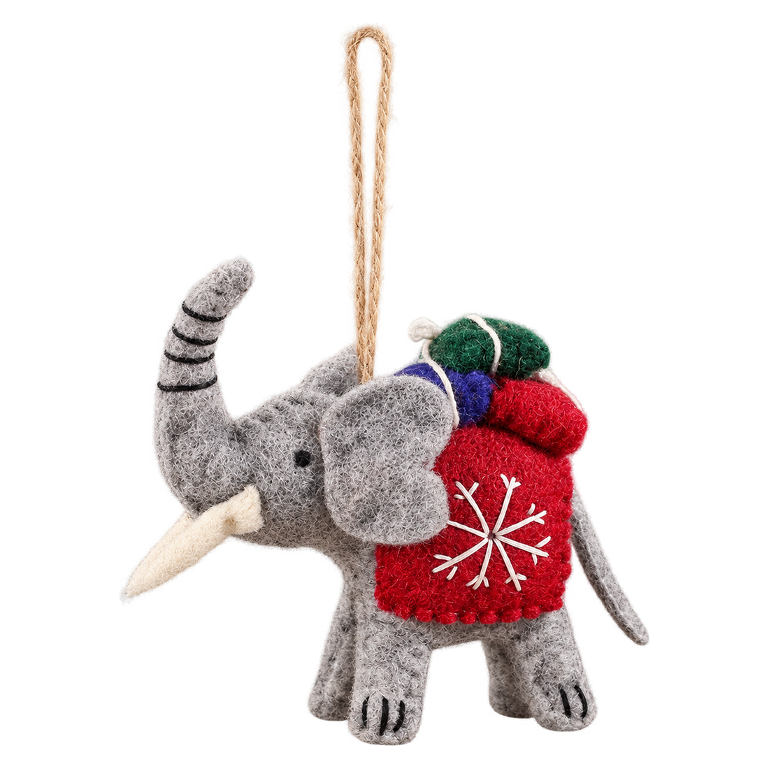 Postie the Elephant, felt hanging ornament with a hanging loop