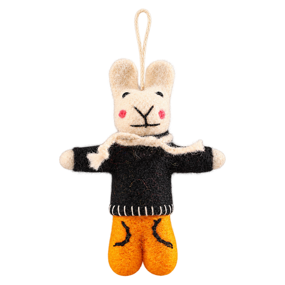 Hug-Me Bunny in Black, felt hanging ornament with a hanging loop