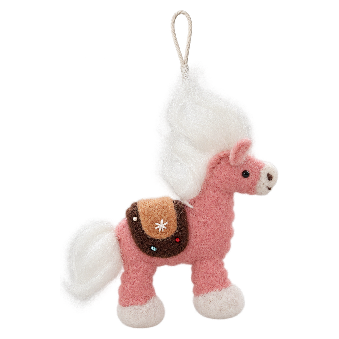 Hollyhock the Pony, felt hanging ornament with a hanging loop