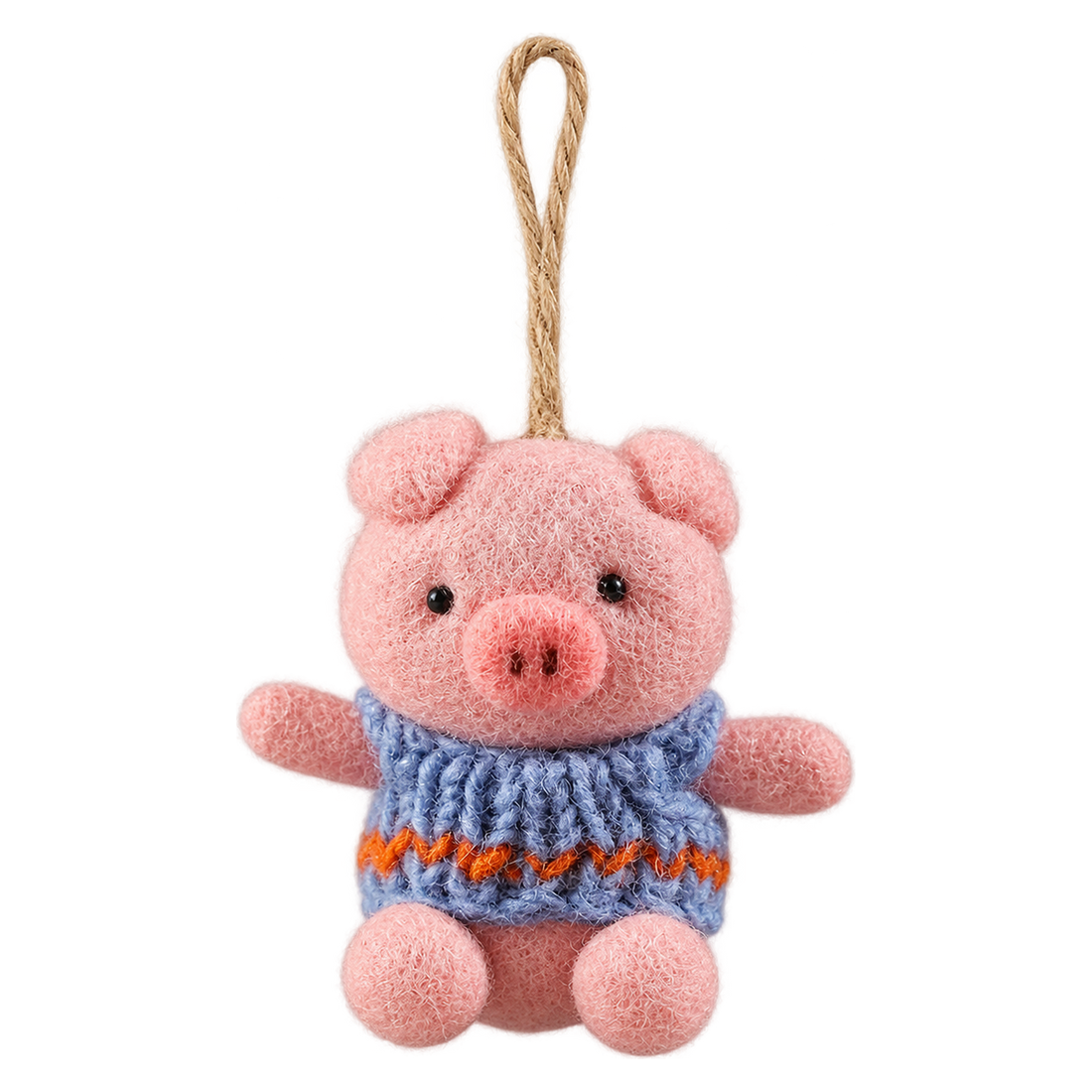 Pig in a Blue Jumper, felt bag charm with a hanging loop