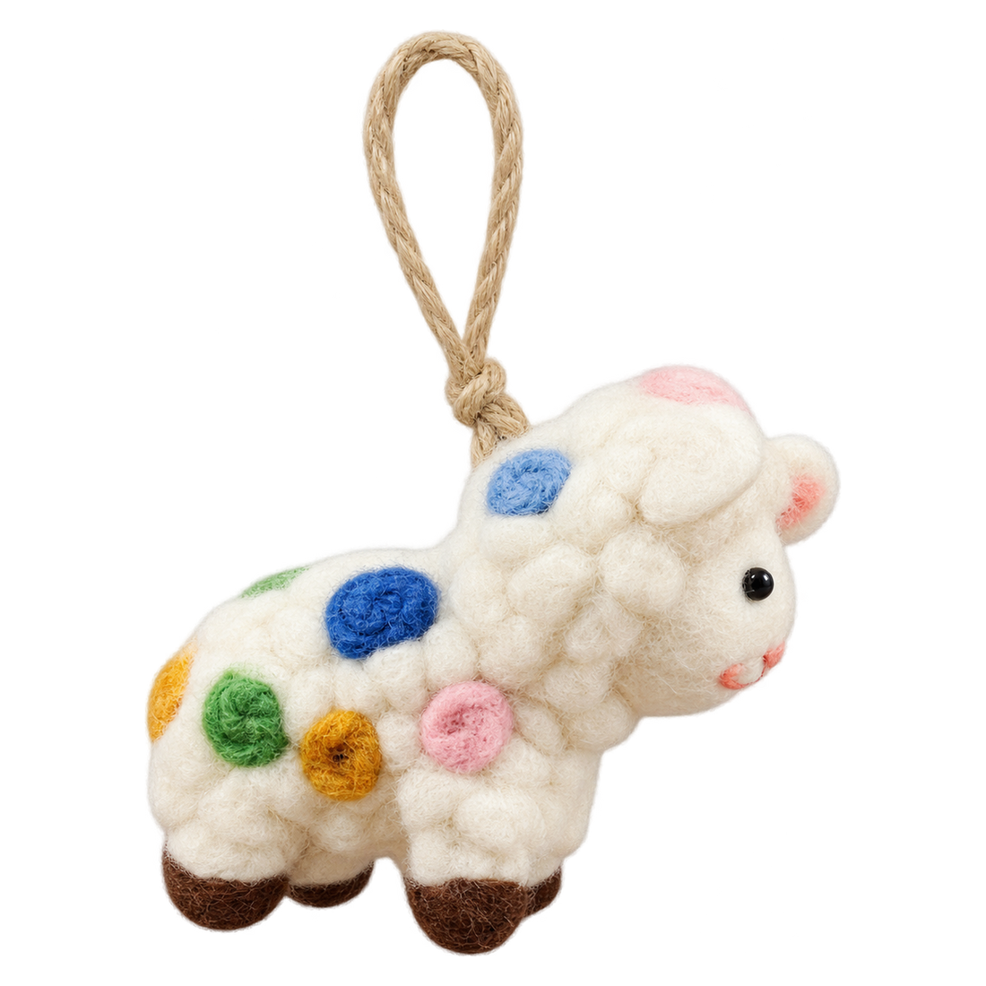 Dot-to-Dot Sheep, felt bag charm with a hanging loop