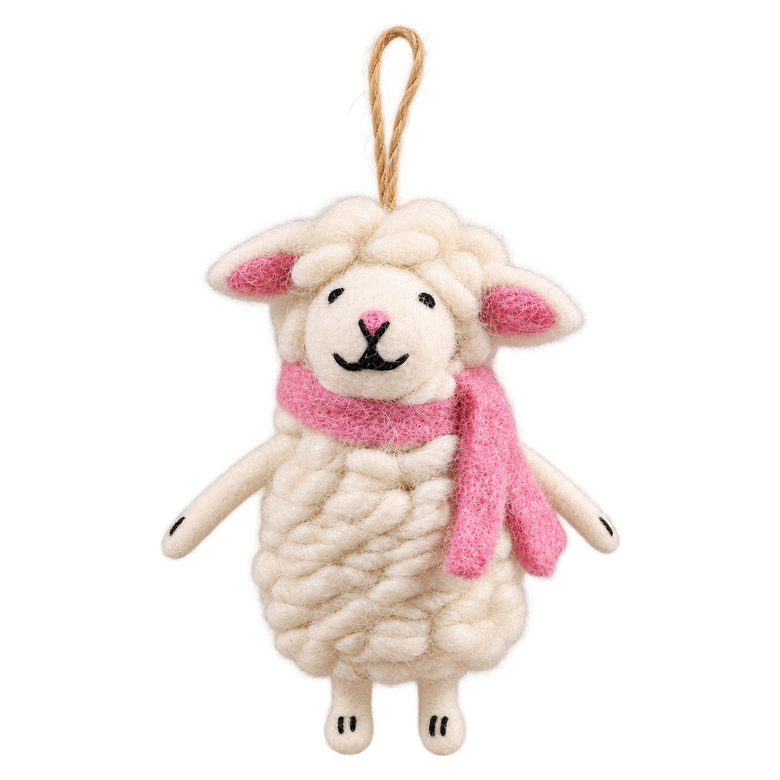 Coconut Ice Sheep, felt bag charm with a hanging loop