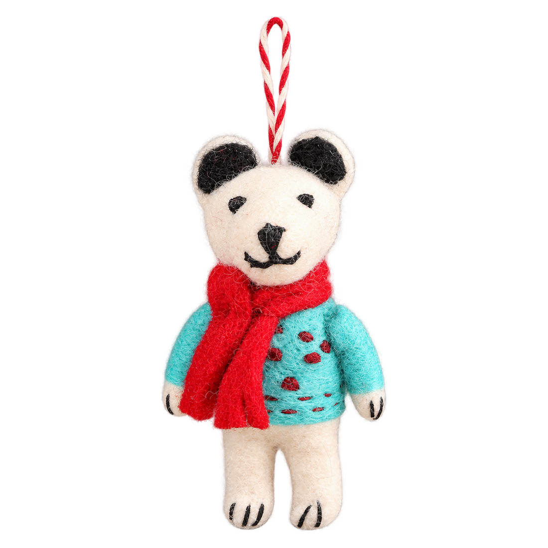Snowball the Bear, felt hanging ornament with a hanging loop