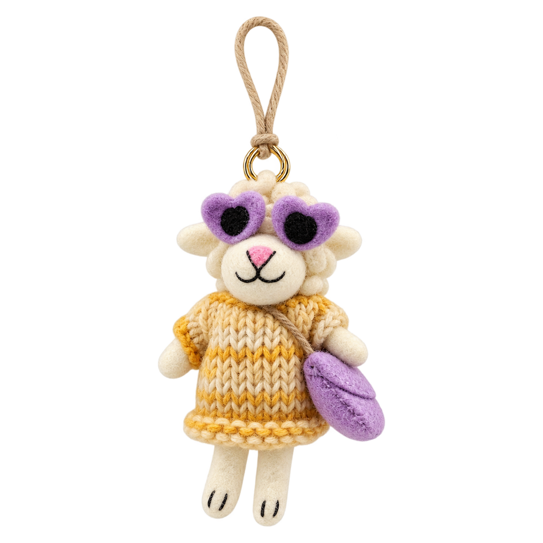 Sunbeam Sheep, felt bag charm with a hanging loop
