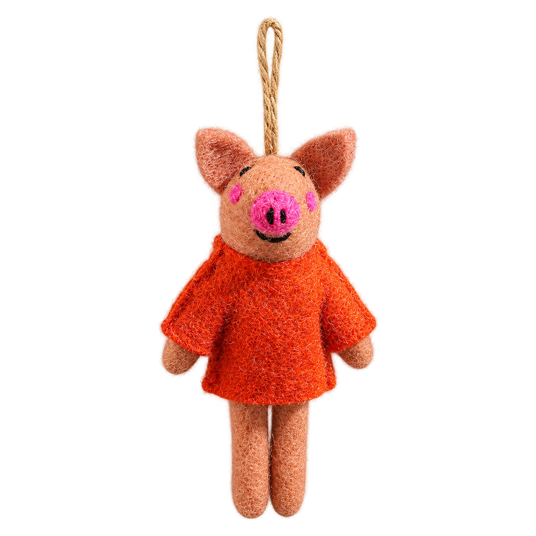 Satsuma the Pig, felt hanging ornament with a hanging loop