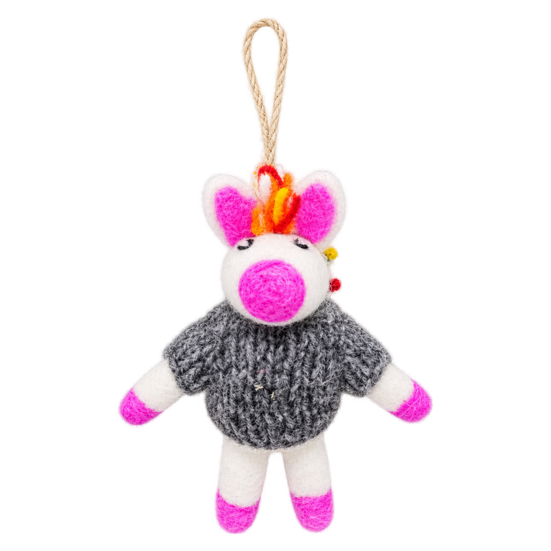 Ziggy the Pig, felt bag charm with a hanging loop