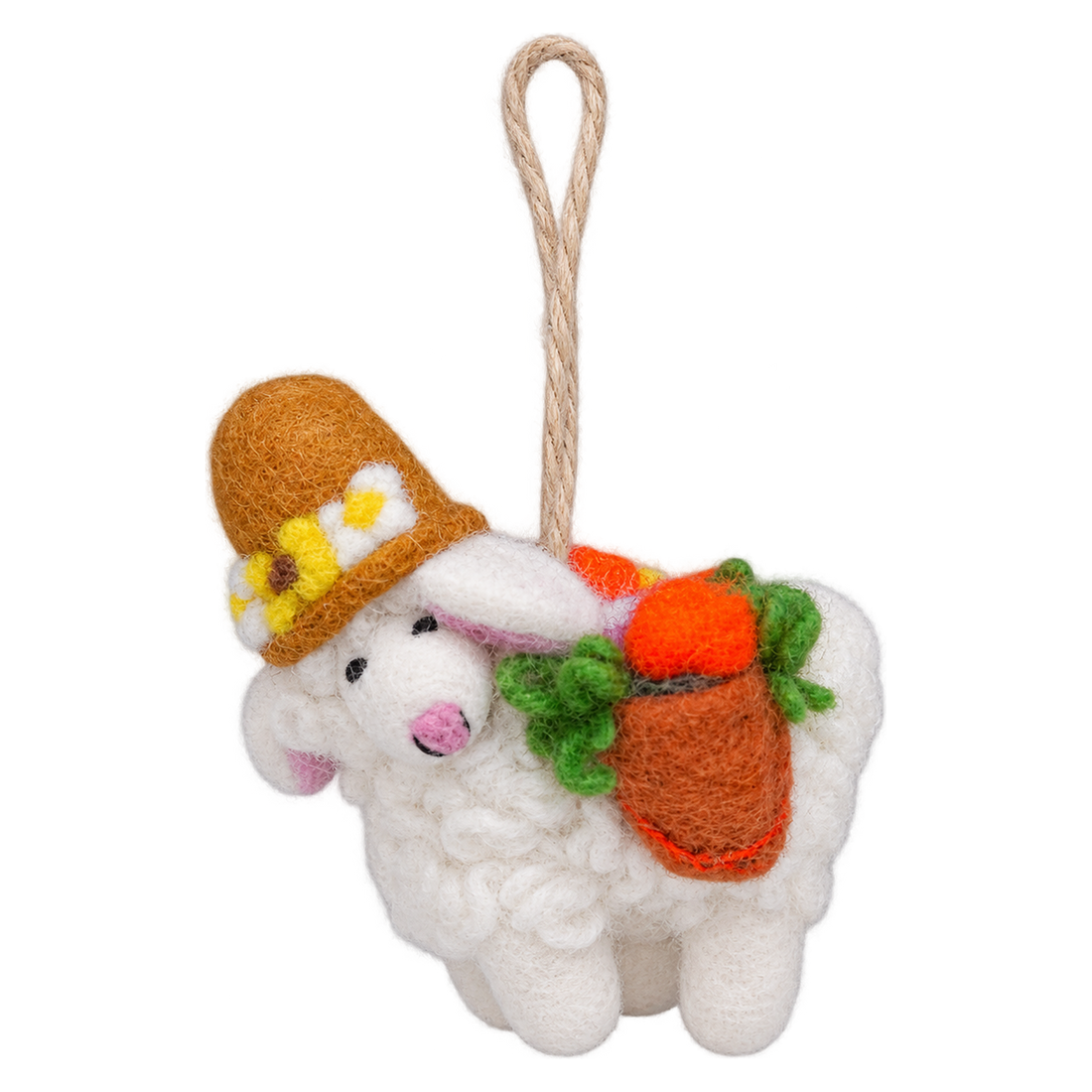 Allotment Sheep, felt hanging ornament with a hanging loop