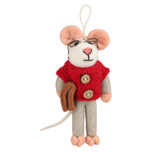 Bookworm Mouse in Red – Ratón de fieltro decorativo