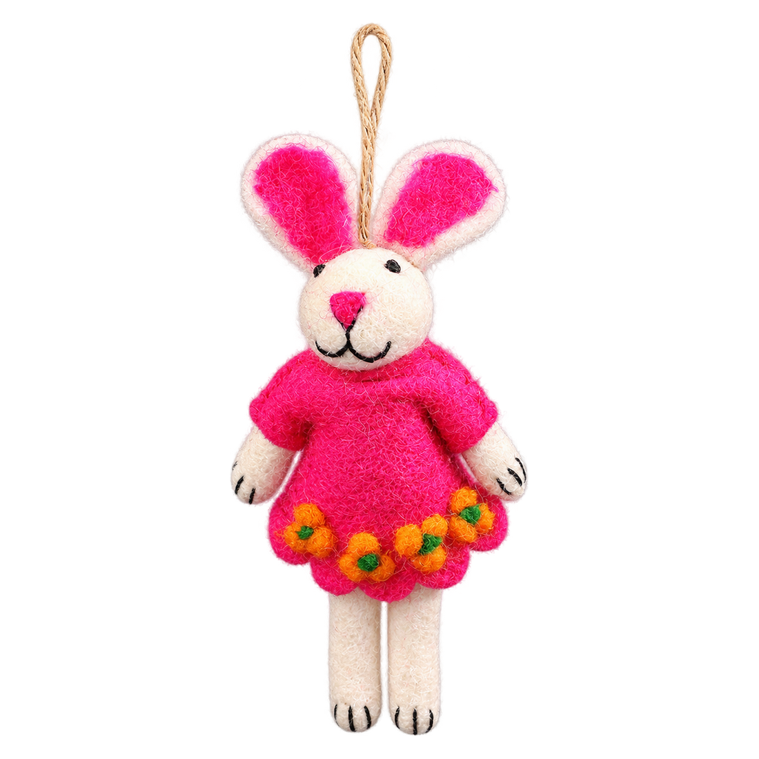 Garden Party Bunny, felt hanging ornament with a hanging loop
