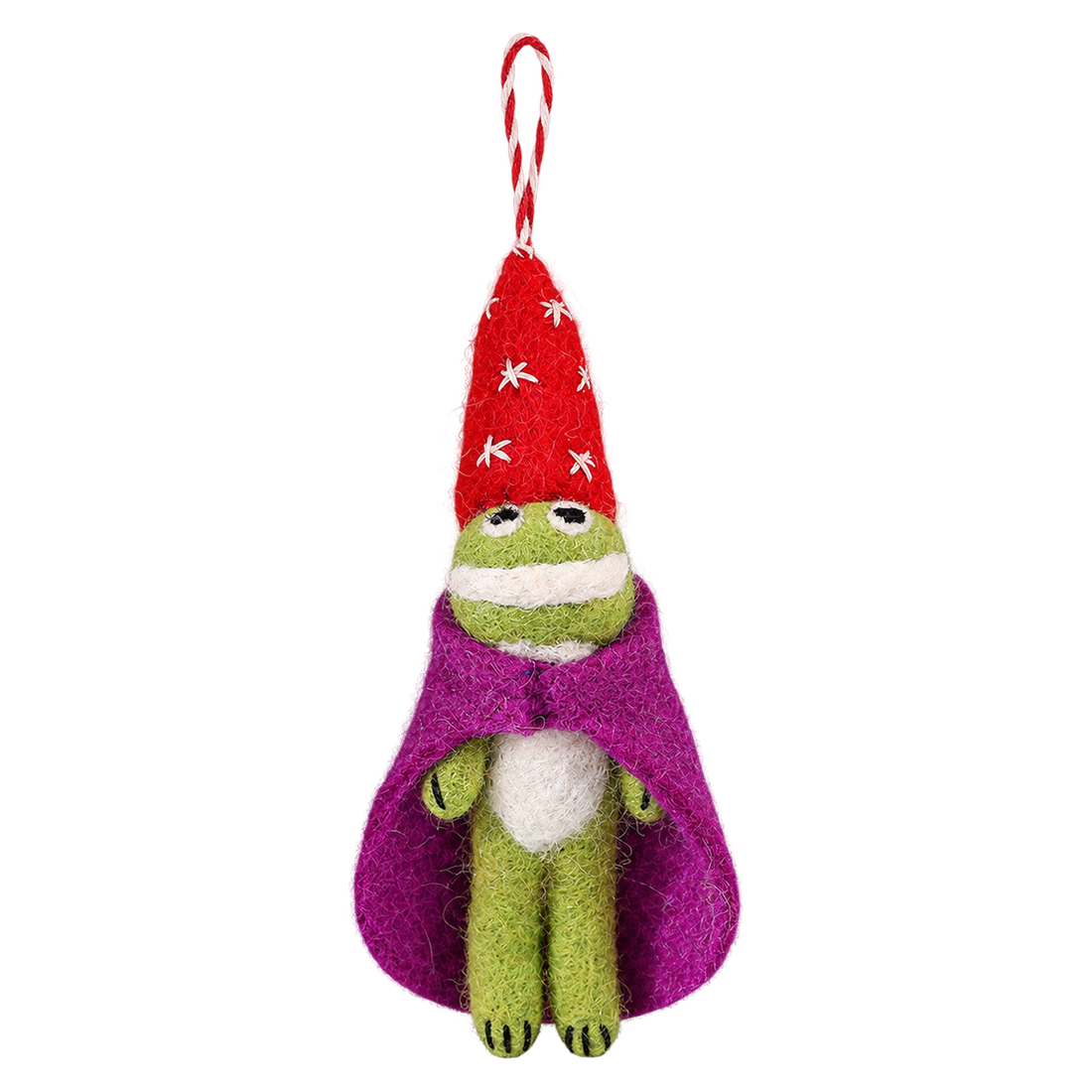 Ribbit the Wizard, felt hanging ornament with a hanging loop