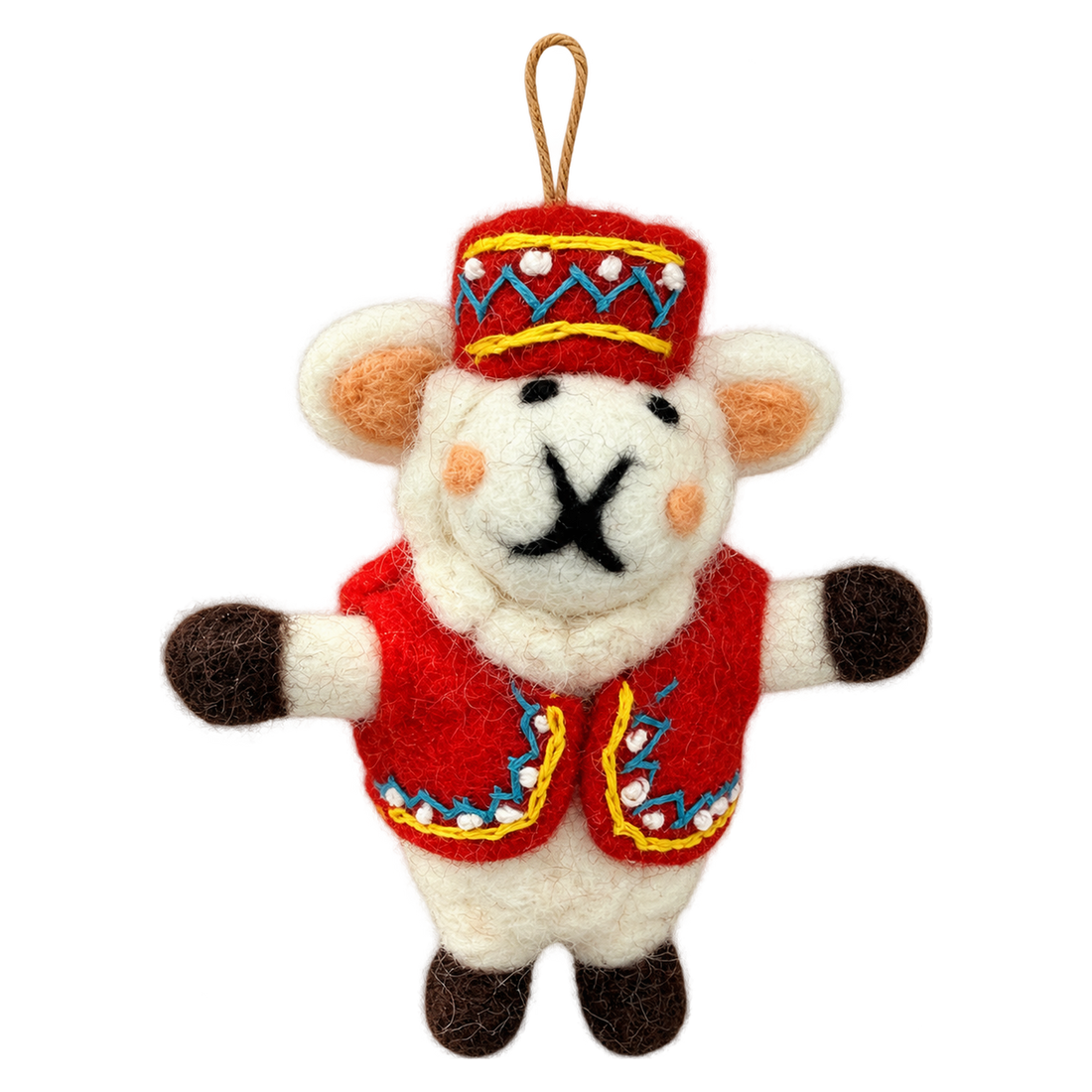 Waistcoat Lamb, felt bag charm with a hanging loop