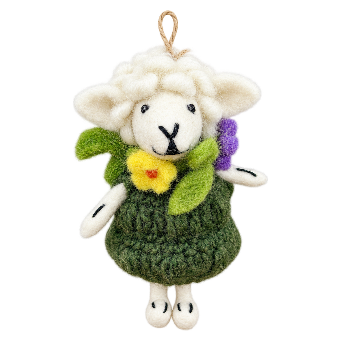 Evergreen Sheep, felt hanging ornament with a hanging loop