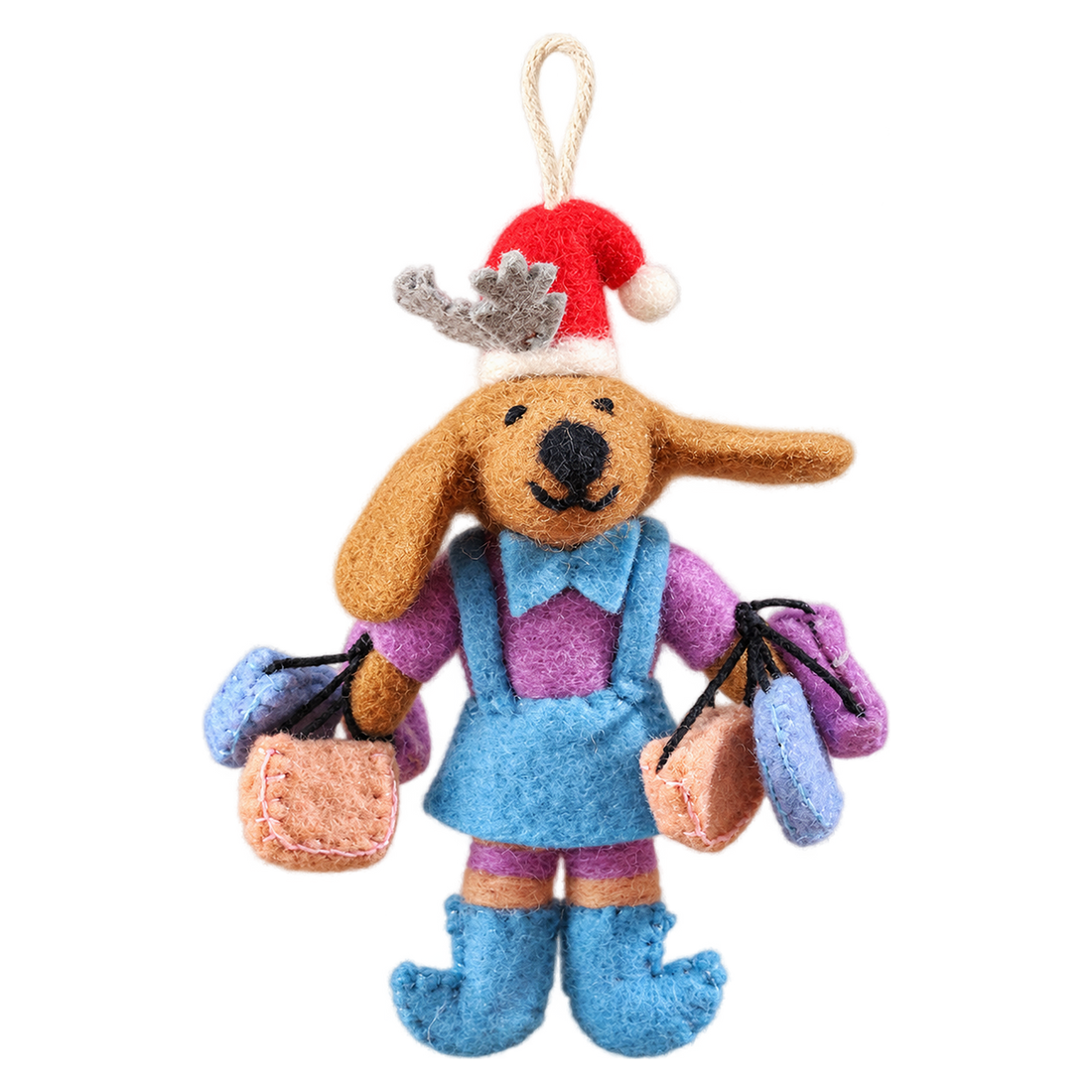 Shopping Spree Pup, felt bag charm with a hanging loop