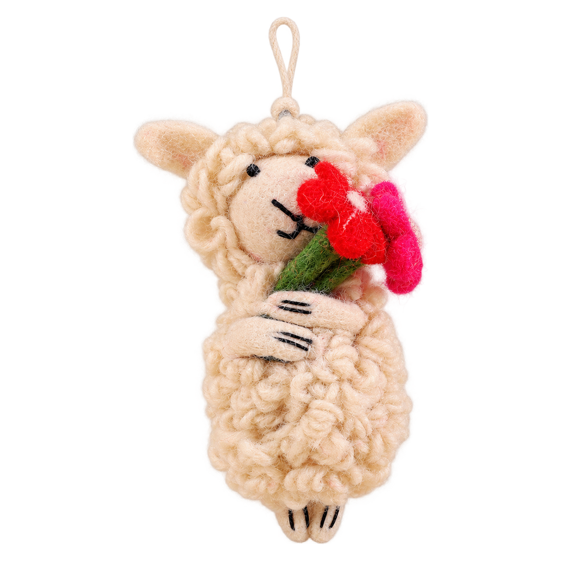 Flower Girl Sheep, felt hanging ornament with a hanging loop