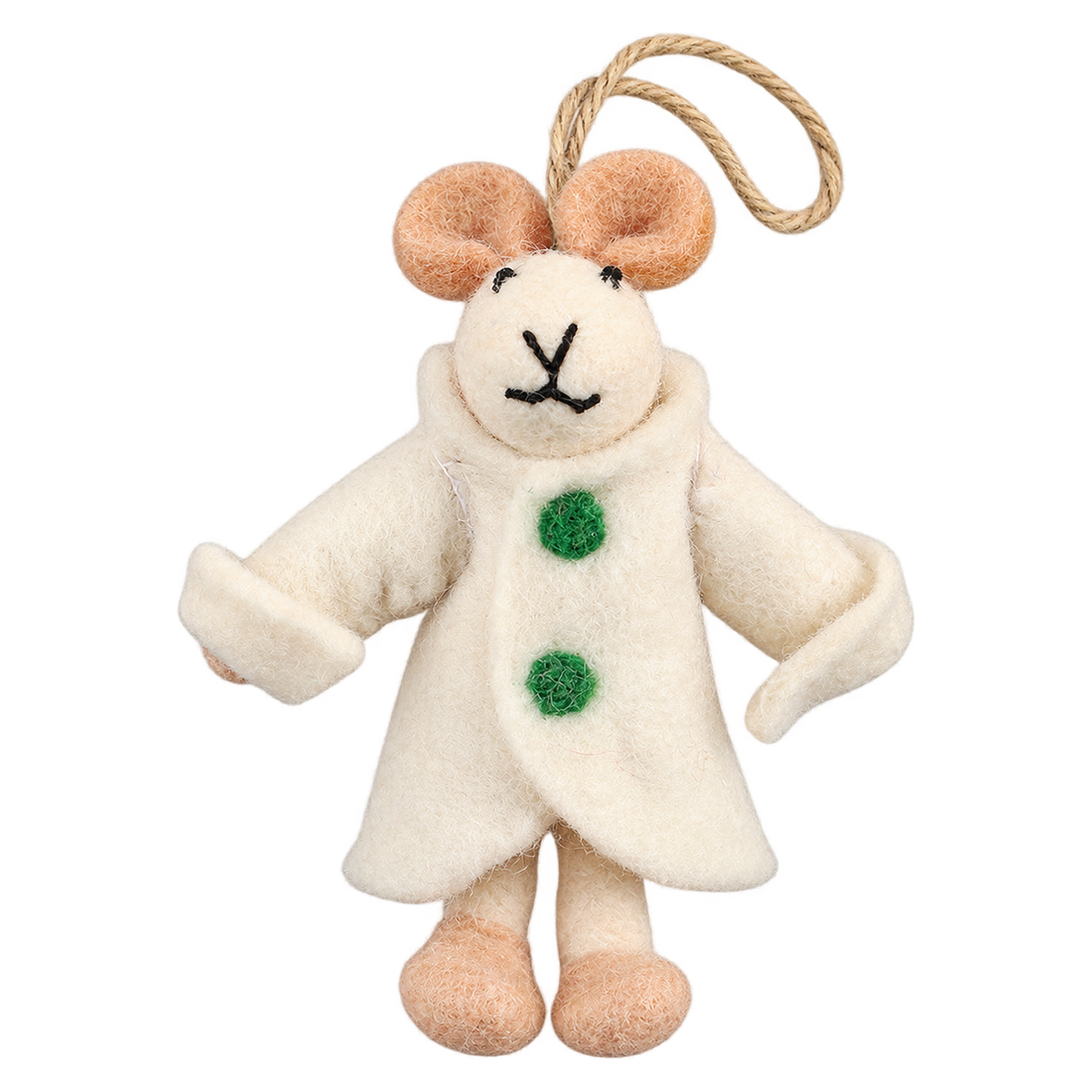 Lady Ivory Mouse, felt hanging ornament with a hanging loop