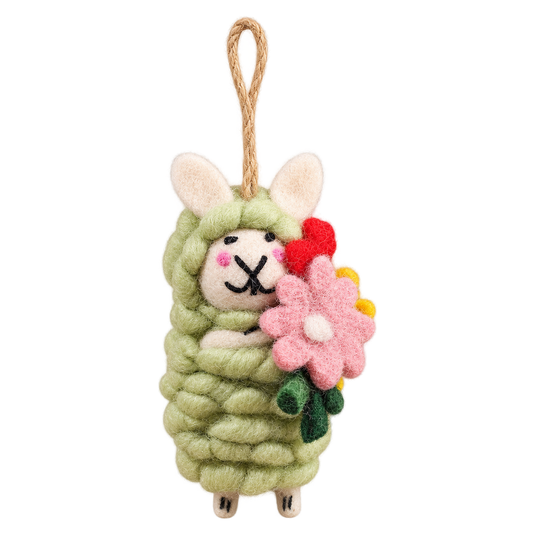 Mint Posy Sheep, felt hanging ornament with a hanging loop