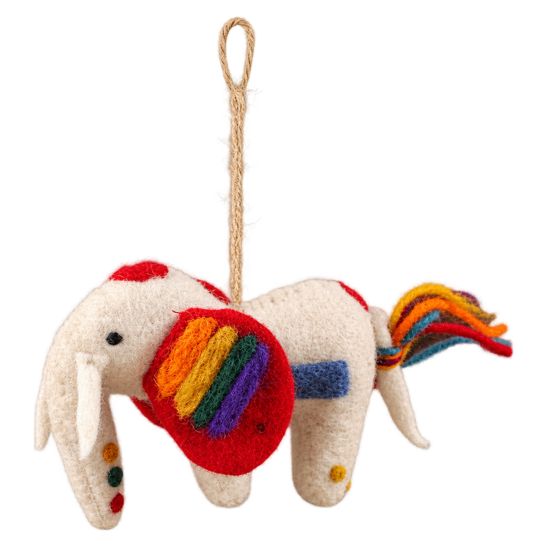 Festival Elephant, felt hanging ornament with a hanging loop
