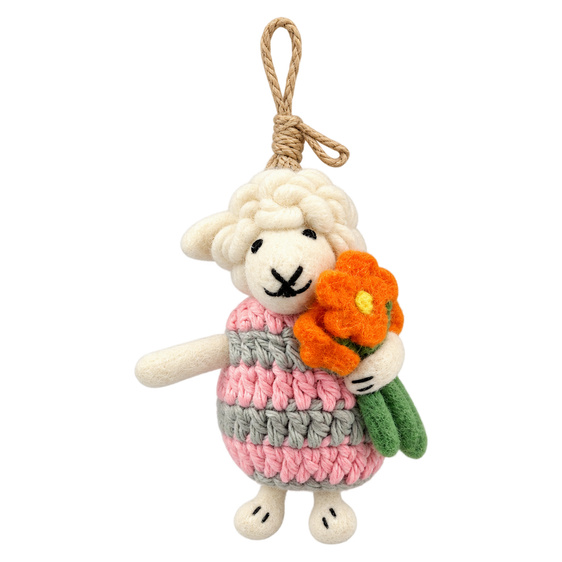 Marigold Sheep, felt bag charm with a hanging loop