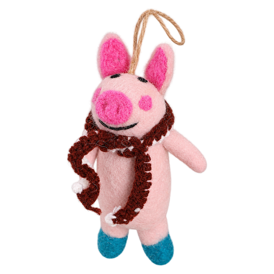 Welly the Pig, felt hanging ornament with a hanging loop