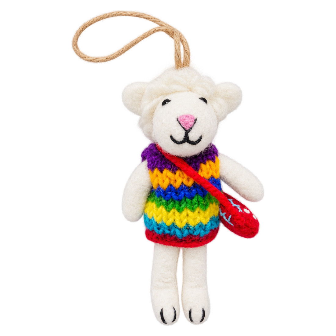Spotty Bag Sheep, felt bag charm with a hanging loop