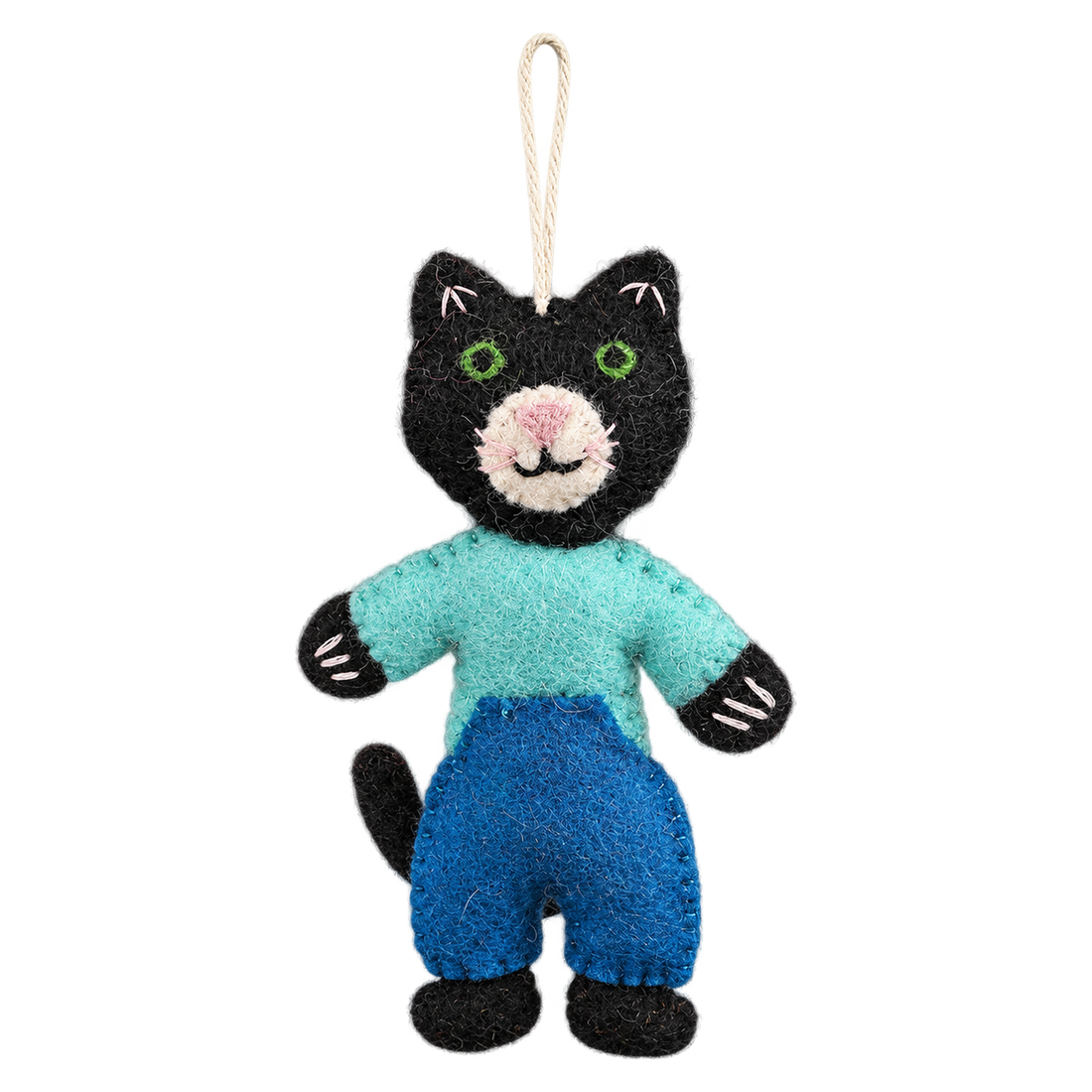 Liquorice the Cat, felt hanging ornament with a hanging loop