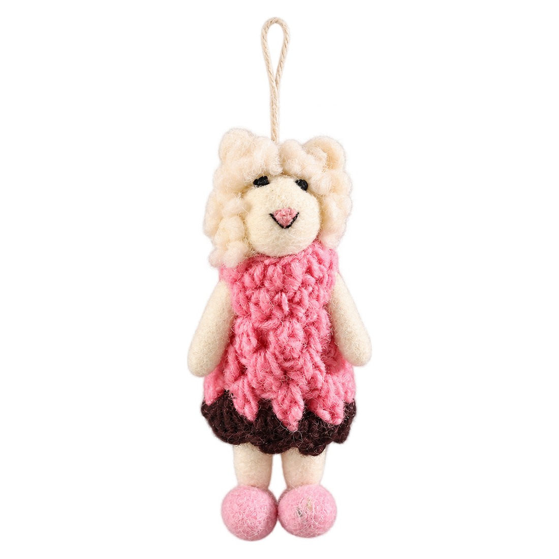 Party Frock Sheep with Pink Feet, felt hanging ornament with a hanging loop