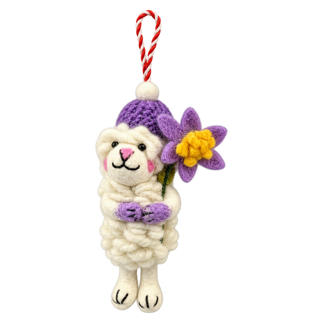 Violet Bobble Sheep, felt bag charm with a hanging loop