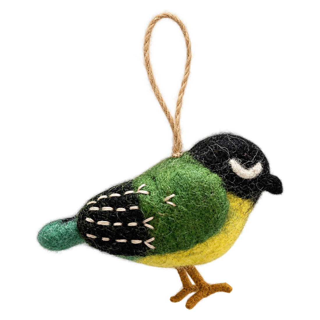 Gilbert the Songbird, felt hanging ornament with a hanging loop