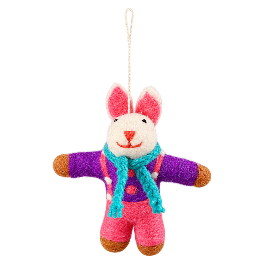 Violet Bunny, felt hanging ornament with a hanging loop