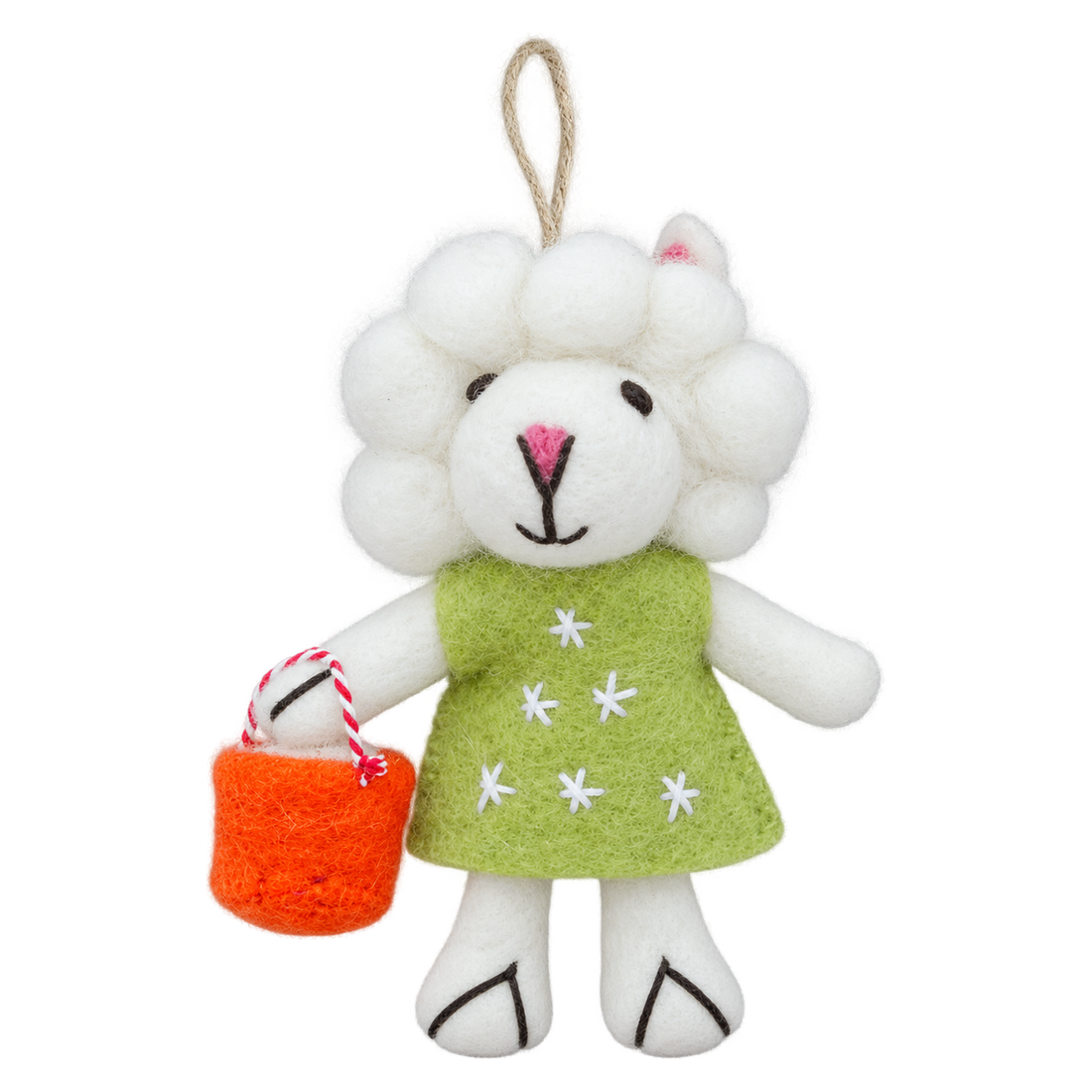 Shopper Sheep in Green, felt bag charm with a hanging loop
