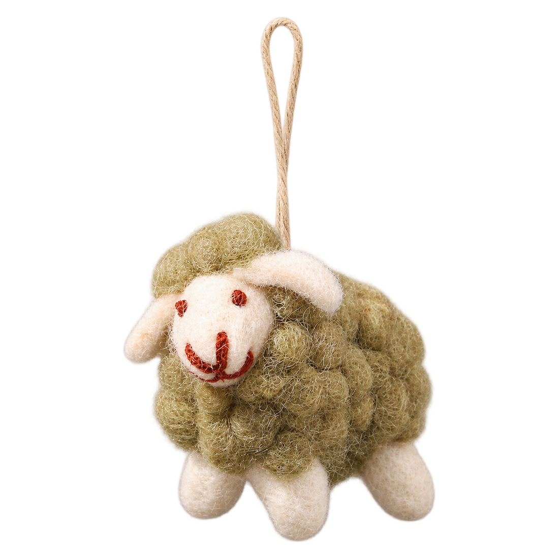 Moss Sheep, felt hanging ornament with a hanging loop