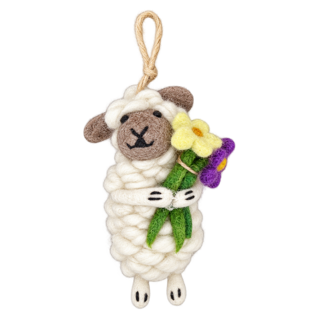 Pansy Sheep, felt hanging ornament with a hanging loop