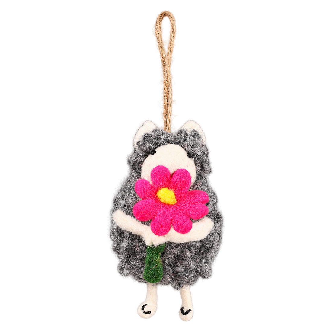 Garden Party Sheep, felt hanging ornament with a hanging loop